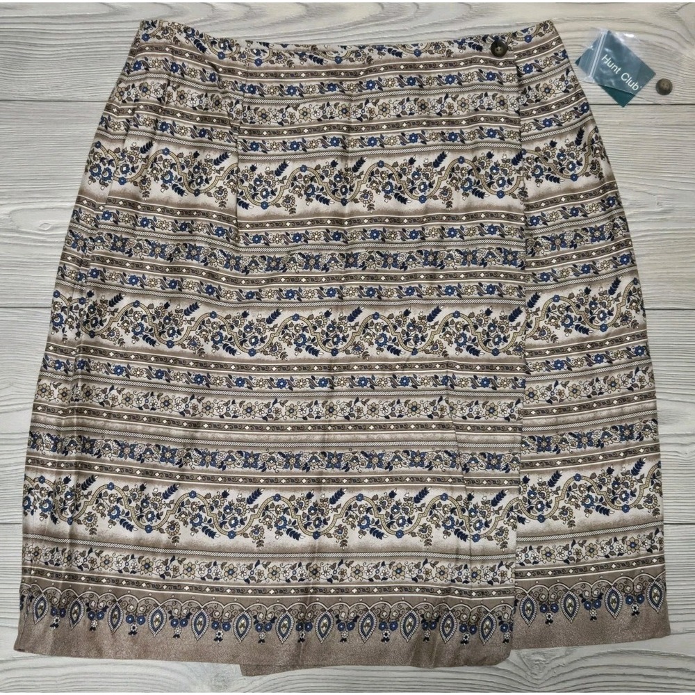 New Hunt Club Womens Boho Print Gold Floral A-Line Wrap Skirt Sz 14 Lined NWT